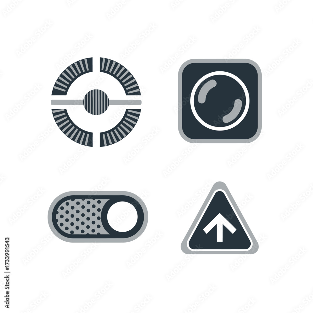 Obraz premium Four distinct icons representing technology and user interface elements.