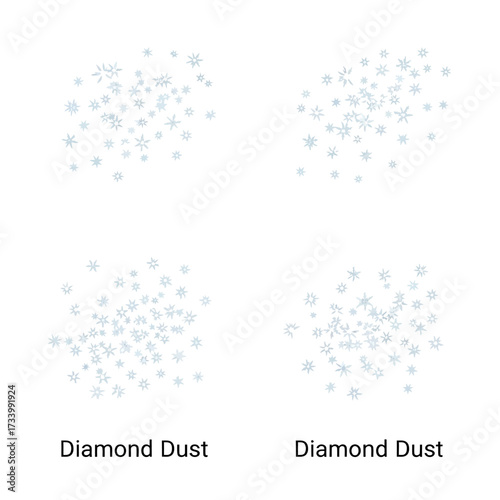 Four clusters of diamond dust scattered on a white background.