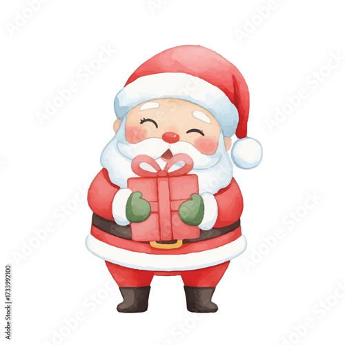 Hand Painted Santa Claus Cartoon bring a gift