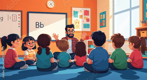 Teacher instructing children in a classroom setting