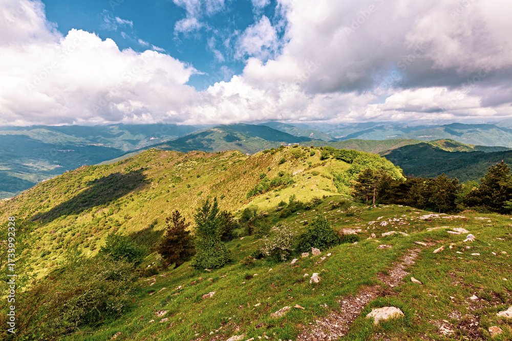 Naklejka premium Panoramic View of Pizzo Evigno in Ligurian Hinterland Italy