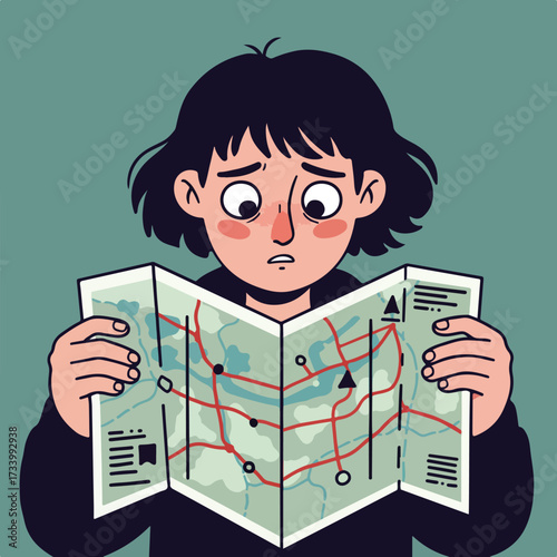 Confused person looking at a map, unsure of their destination