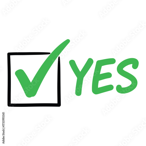Vector art of green checkmark in a box next to the word yes