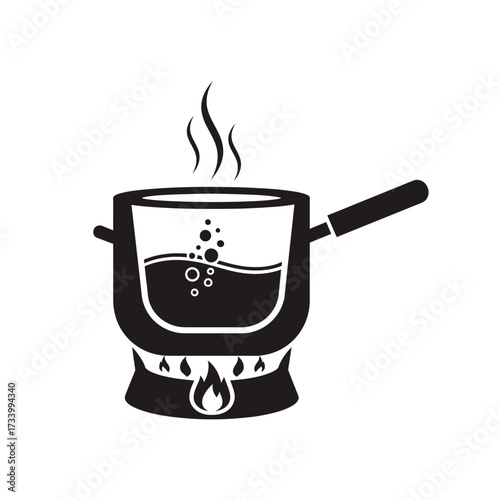Monochrome icon of a double boiler or bain marie on a flame.