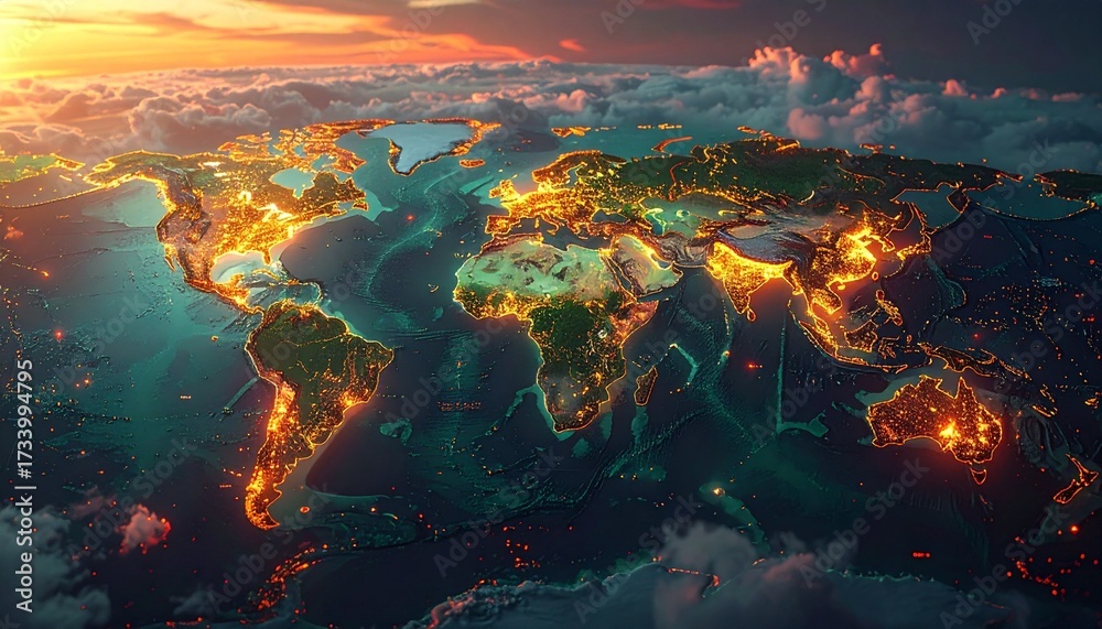 Obraz premium Global CO₂ heatmap visualization, interactive 3D map