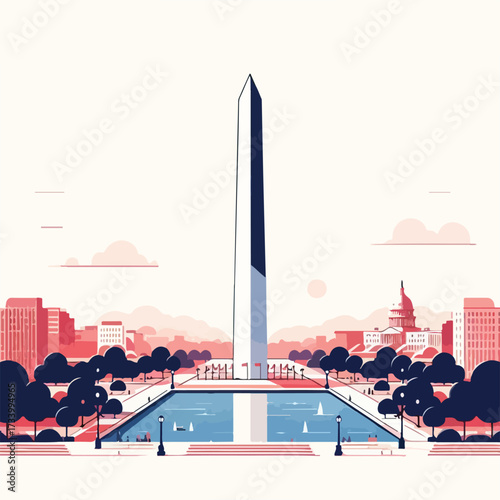 Washington Monument with a simple and minimalist flat design using a white background