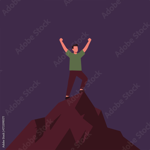 Person celebrating victory on a mountain peak