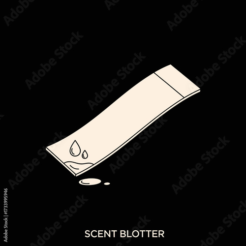 Scent blotter paper strip with drops of perfume illustration.