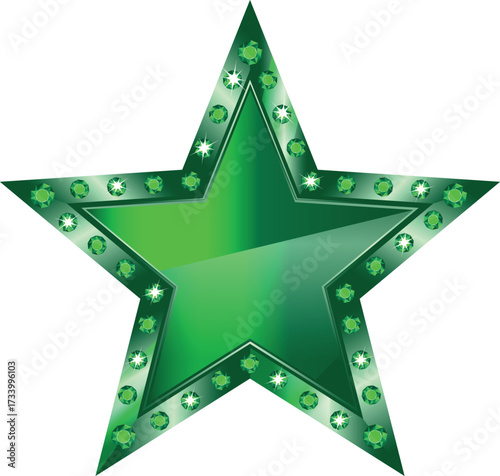 VIP green gradient vector star isolated on white background, shiny metallic five-pointed award symbol, luxury glossy gold star icon illustration