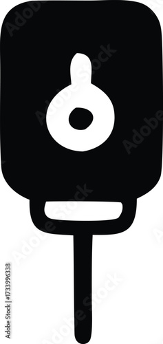 Simple black and white icon of an iv bag with dropper medicine administration