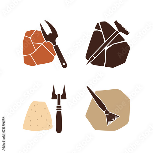 Set of archaeological tools for excavation and discovery.