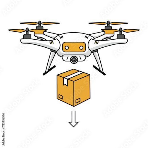 Drone delivering a package vector illustration of unmanned aerial vehicle with box isolated on white background