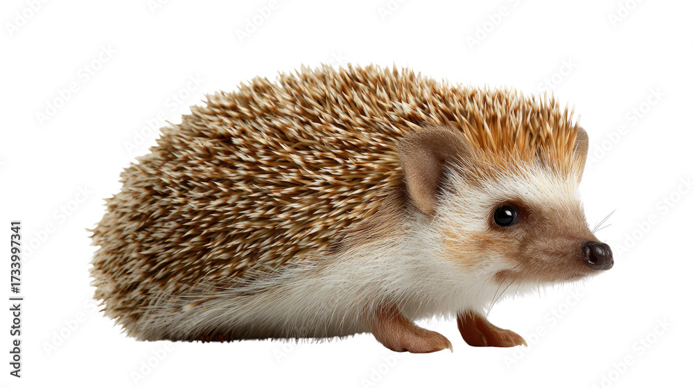 Fototapeta premium Charming Hedgehog Portrait: A close-up captures the endearing essence of a spiky hedgehog, highlighting its unique features and captivating presence.