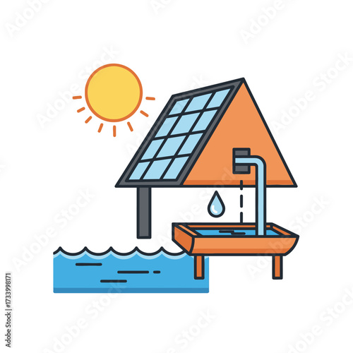 Solar panel water pump system for sustainable energy and clean water.
