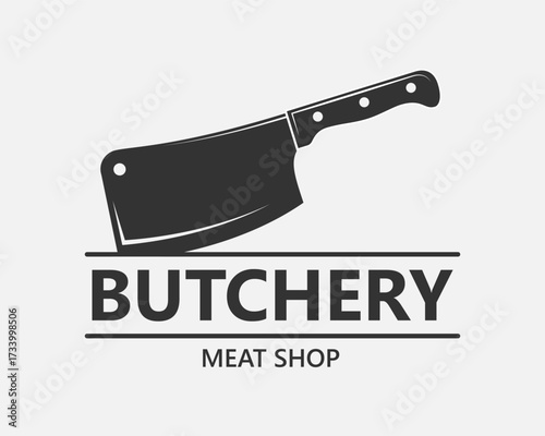 Butchery logo design template. Logo meat shop  with meat knife.  Graphic symbol isolated on white background. Vector illustration