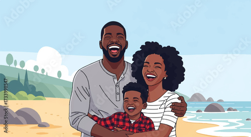 Happy family enjoying a sunny day at the beach