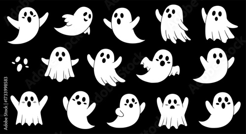 set of cute ghost creation kit, changeable face, flat design vector for halloween
