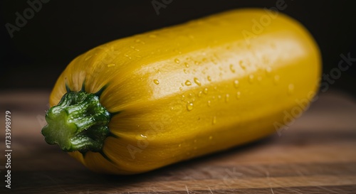 Vibrant yellow zucchini on a rustic wooden surface with black background