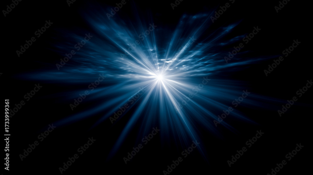 Obraz premium 青白い光が放射状に広がるフラッシュ背景（宇宙・テクノロジー）