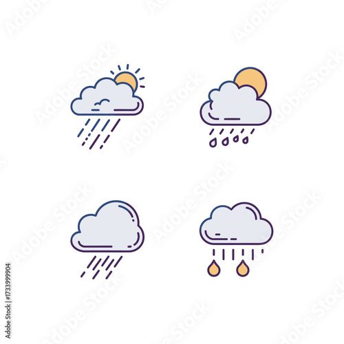 Weather forecast icons depicting various cloud and rain conditions.