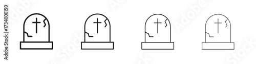 Tombstone icons designed in outline, line and stroke style