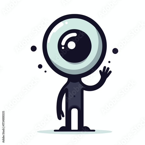 One-eyed alien standing while waving his hand with a simple and minimalist flat design using a white background.