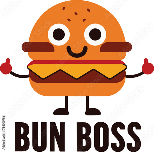Burger with Cartoon Eyes and Arms Giving a Thumbs Up Cute Food Vector illustration