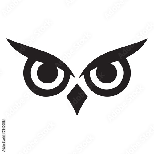 Owl eyes logo icon with sharp brows, minimalist black vector design