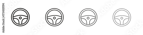 Steering wheel icons designed in outline, line and stroke style