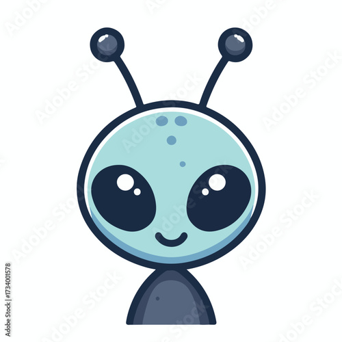 Alien with antenna on head smiling with simple and minimalist flat design using white background