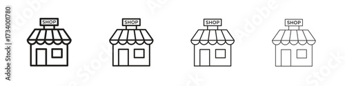 Shop icons designed in outline, line and stroke style