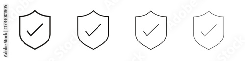 Shield check icons designed in outline, line and stroke style