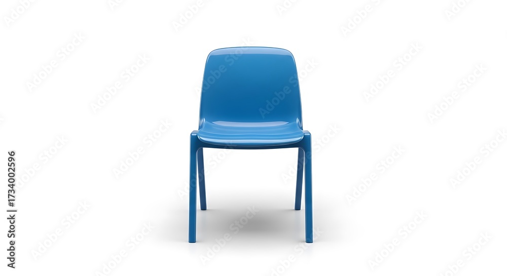 Fototapeta premium A single blue plastic chair isolated on a white background.