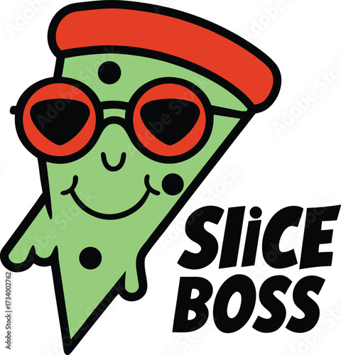 Pizza Slice Wearing Sunglasses with the Words Slice of Fun Cartoon Vector illustration