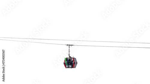 Obraz na plátně A ski lift cabin with skis and snowboards on cables