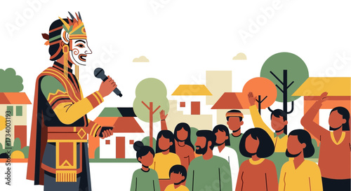 Cultural performance illustration with audience vector design showcases traditional presentation