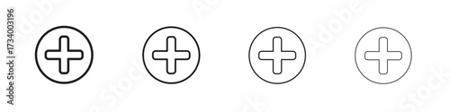 Plus icons designed in outline, line and stroke style
