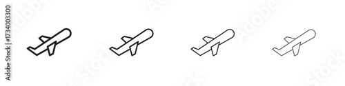 Plane icons designed in outline, line and stroke style