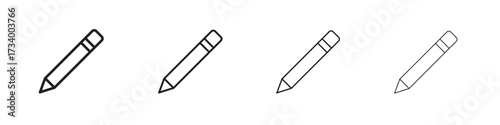 Pencil icons designed in outline, line and stroke style