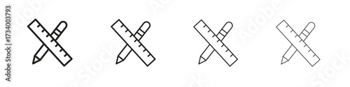 Pencil and ruler icons designed in outline, line and stroke style