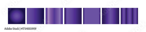 A collection of seven abstract purple gradient squares and rectangles with varying textures and lighting effects, isolated on a transparent background