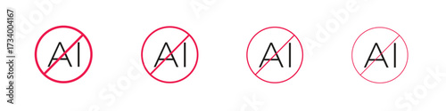 No ai sign icons designed in outline, line and stroke style