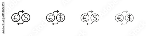 Money exchange icons designed in outline, line and stroke style