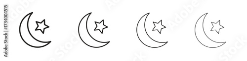 Moon icons designed in outline, line and stroke style