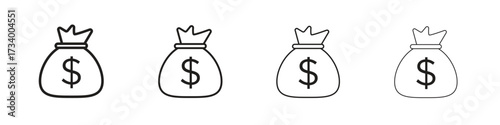 Money bag icons designed in outline, line and stroke style