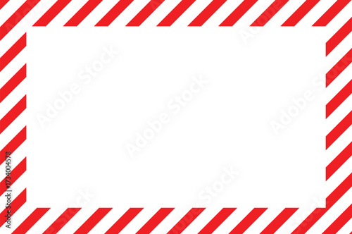 Red and white striped rectangular warning frame border with copy space vector illustration.