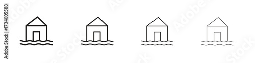 House flood icons designed in outline, line and stroke style