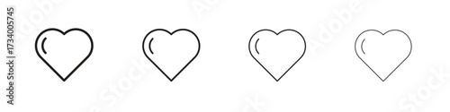 Heart icons designed in outline, line and stroke style