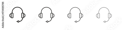 Headset icons designed in outline, line and stroke style