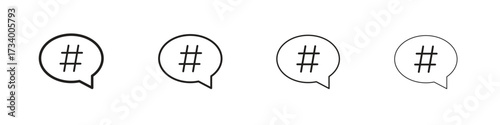 Hashtag icons designed in outline, line and stroke style